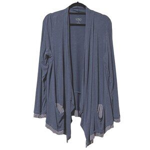 Logo Lori Goldstein Womens Cardigan Size XL Rayon & Spandex Blue With Pockets
